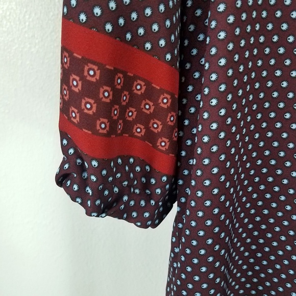 Ann Taylor Loft Women's Burgundy Rust Blue Eye Split Side Deep V Dress - Picture 6 of 8